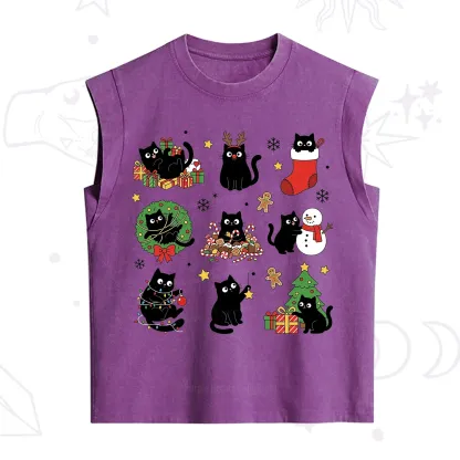 Purplehecate Christmas Black Cat Vintage Washed Tank