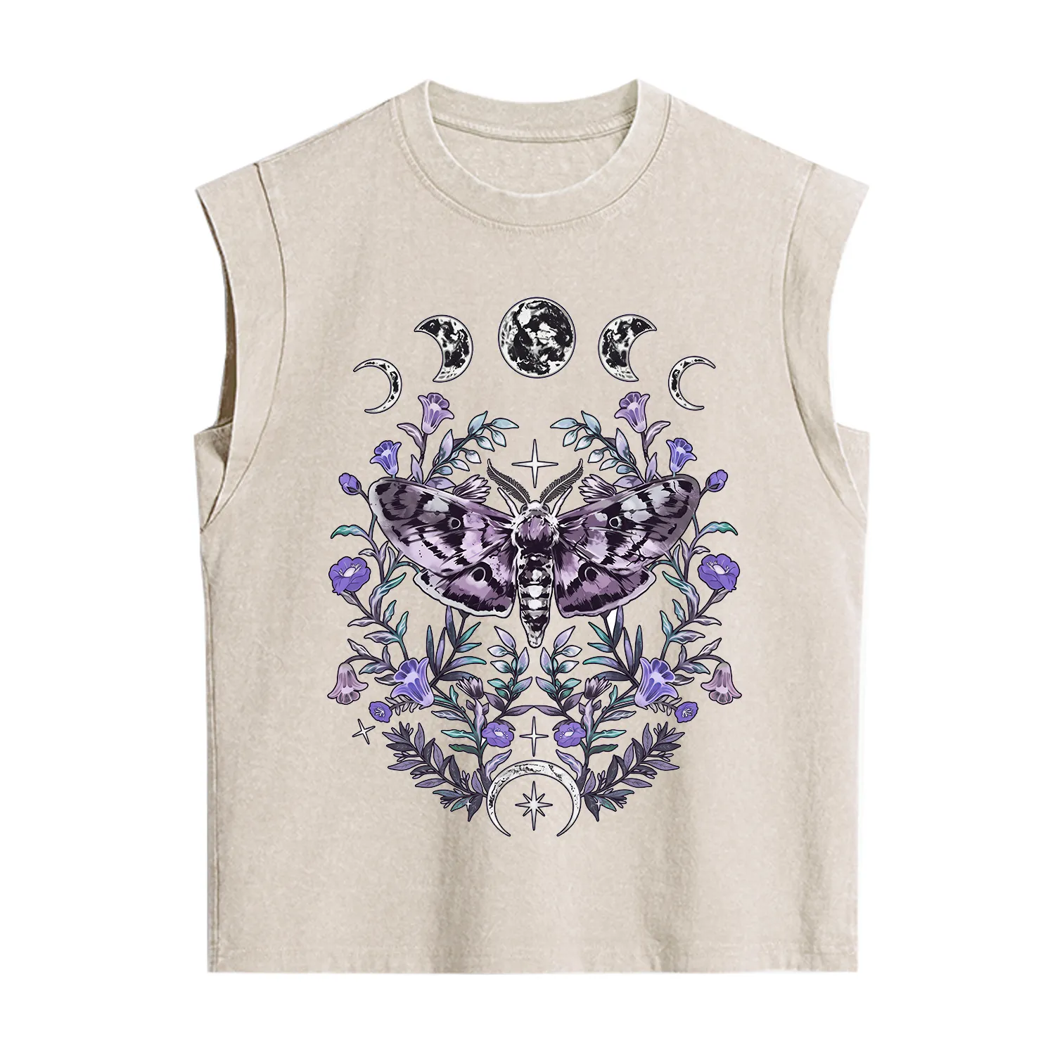 Purplehecate Gothic Mysterious Moth with Moon Vintage Washed Tank