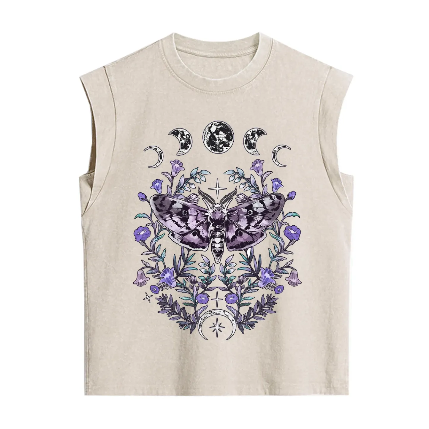 Purplehecate Gothic Mysterious Moth with Moon Vintage Washed Tank