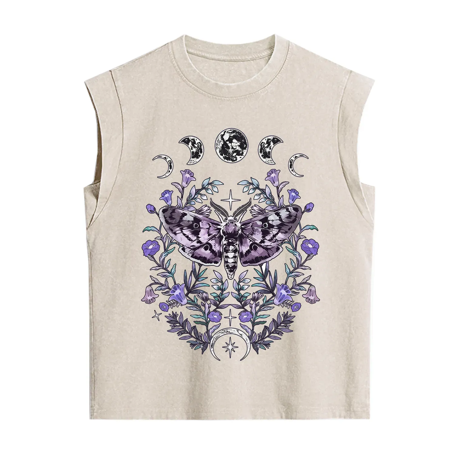 Purplehecate Gothic Mysterious Moth with Moon Vintage Washed Tank