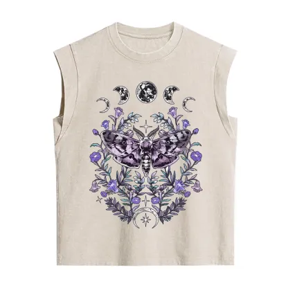 Purplehecate Gothic Mysterious Moth with Moon Vintage Washed Tank