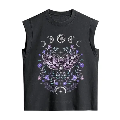 Purplehecate Gothic Mysterious Moth with Moon Vintage Washed Tank