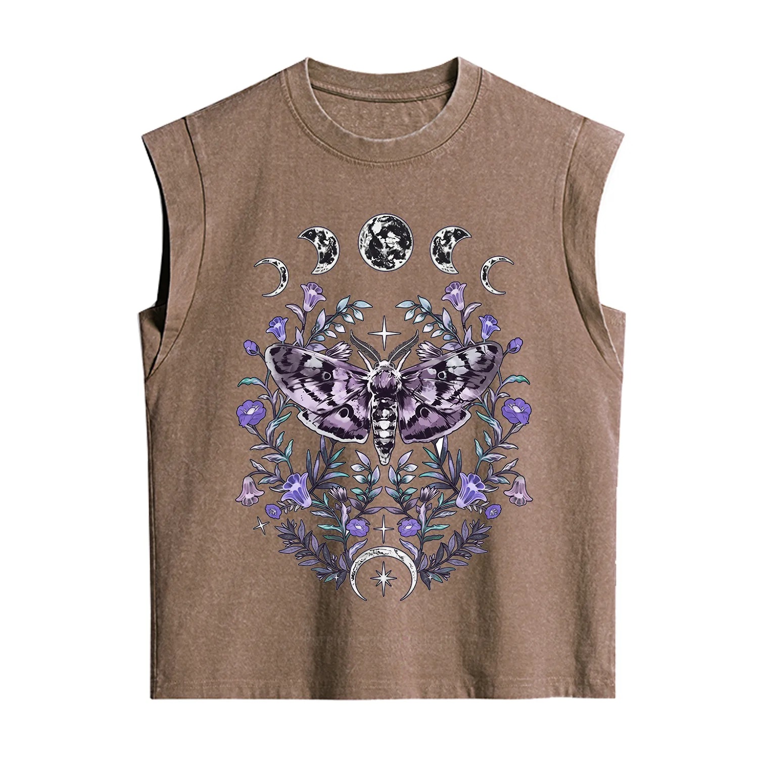 Purplehecate Gothic Mysterious Moth with Moon Vintage Washed Tank