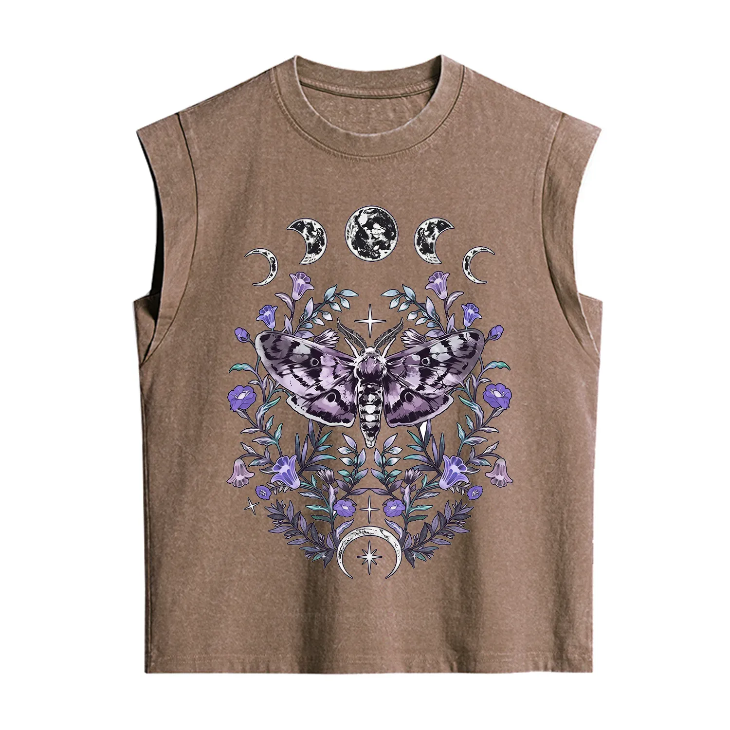 Purplehecate Gothic Mysterious Moth with Moon Vintage Washed Tank