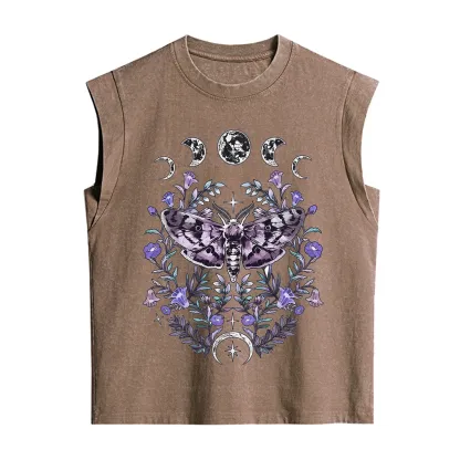 Purplehecate Gothic Mysterious Moth with Moon Vintage Washed Tank
