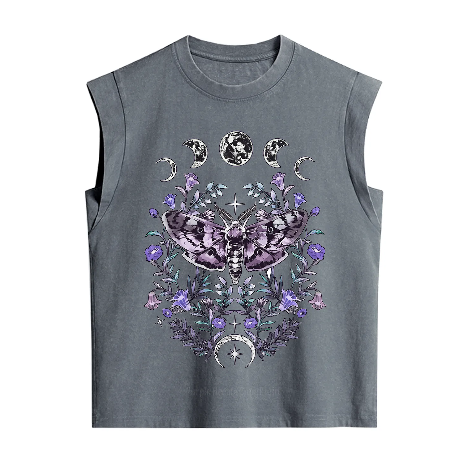 Purplehecate Gothic Mysterious Moth with Moon Vintage Washed Tank