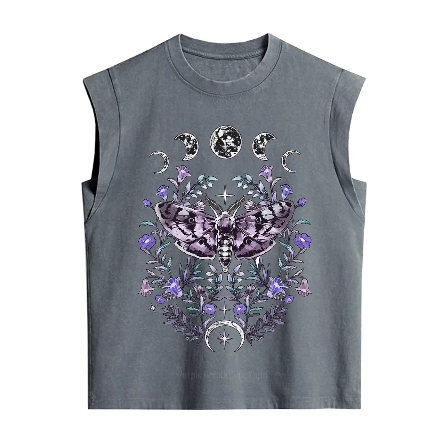 Purplehecate Gothic Mysterious Moth with Moon Vintage Washed Tank