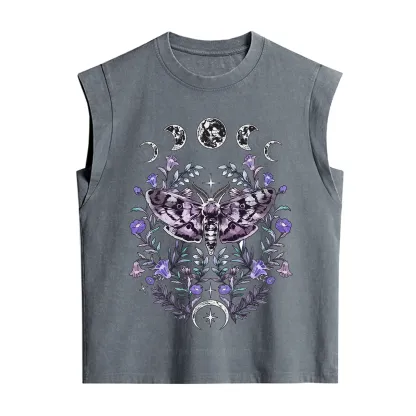 Purplehecate Gothic Mysterious Moth with Moon Vintage Washed Tank