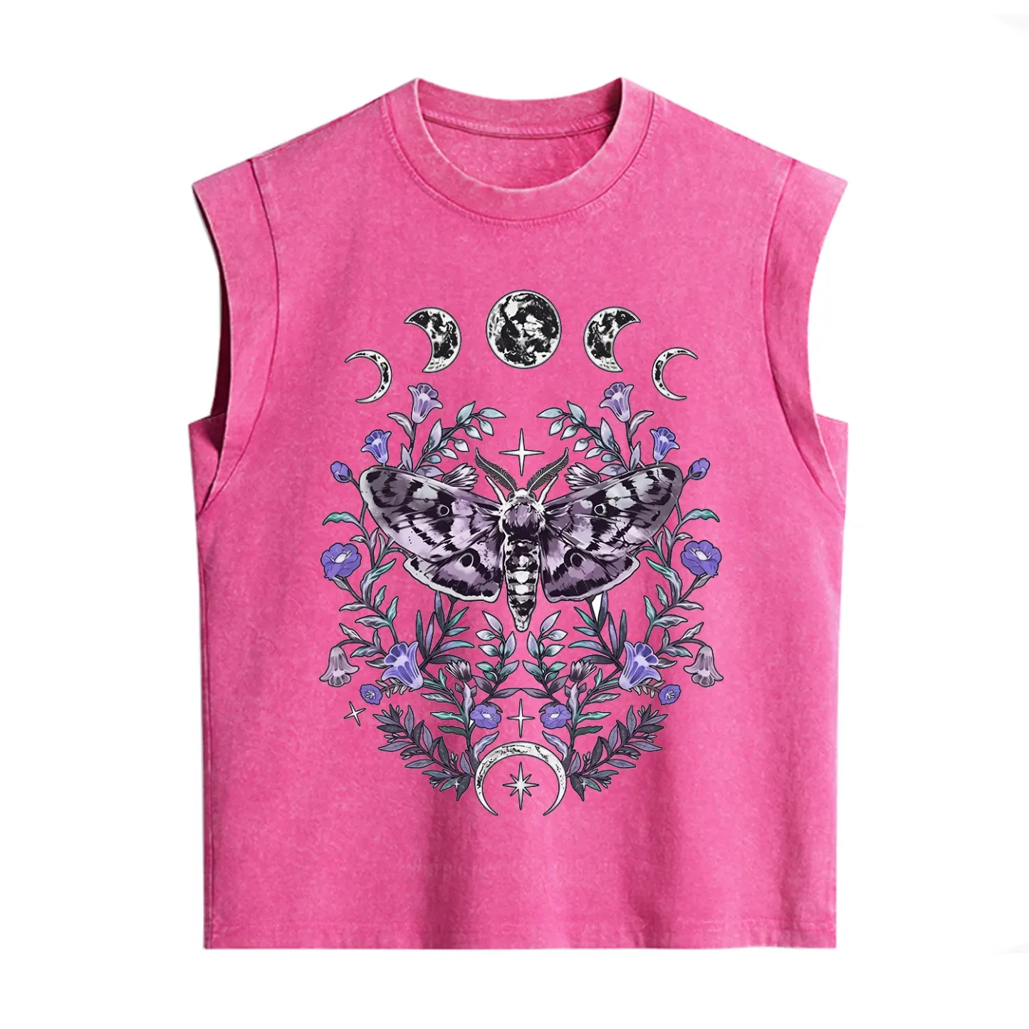Purplehecate Gothic Mysterious Moth with Moon Vintage Washed Tank