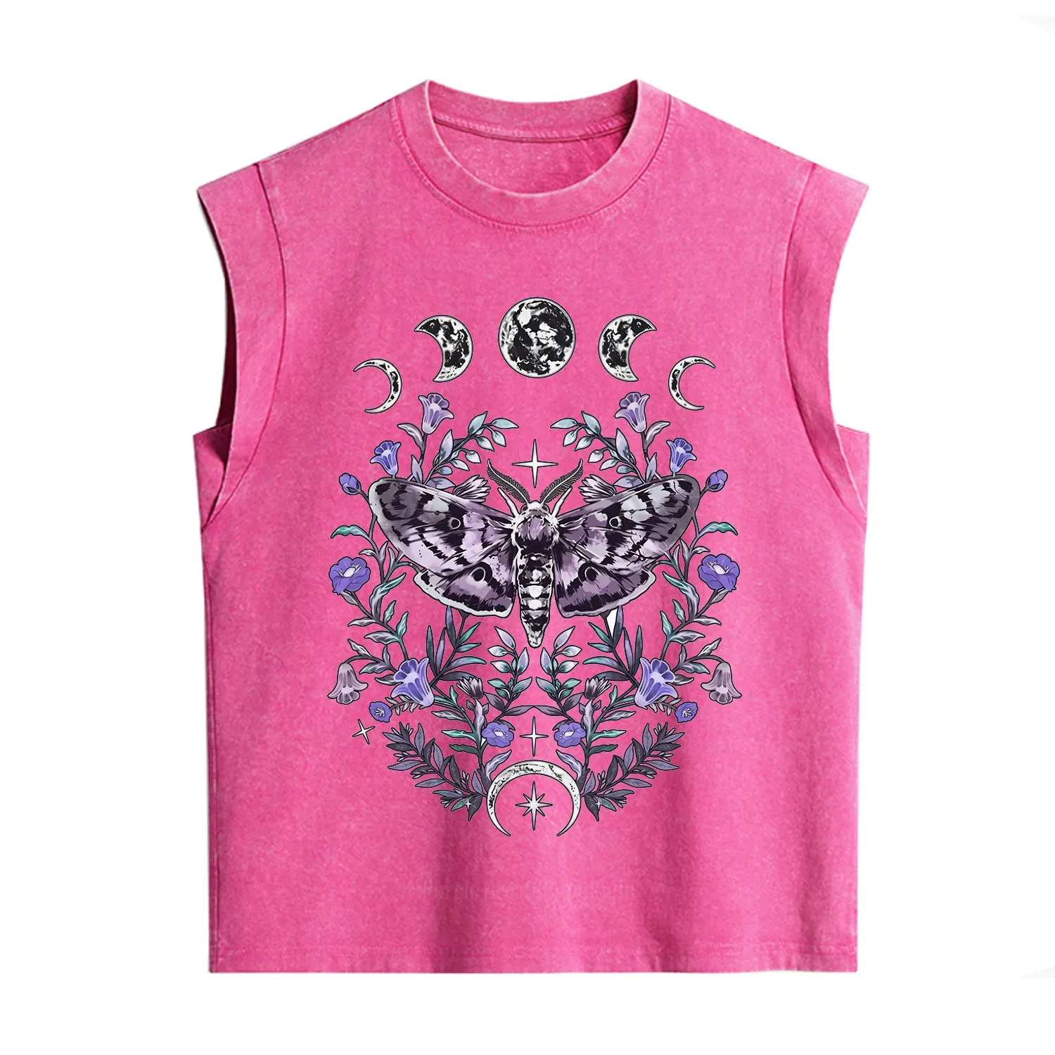 Purplehecate Gothic Mysterious Moth with Moon Vintage Washed Tank