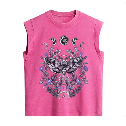 Purplehecate Gothic Mysterious Moth with Moon Vintage Washed Tank
