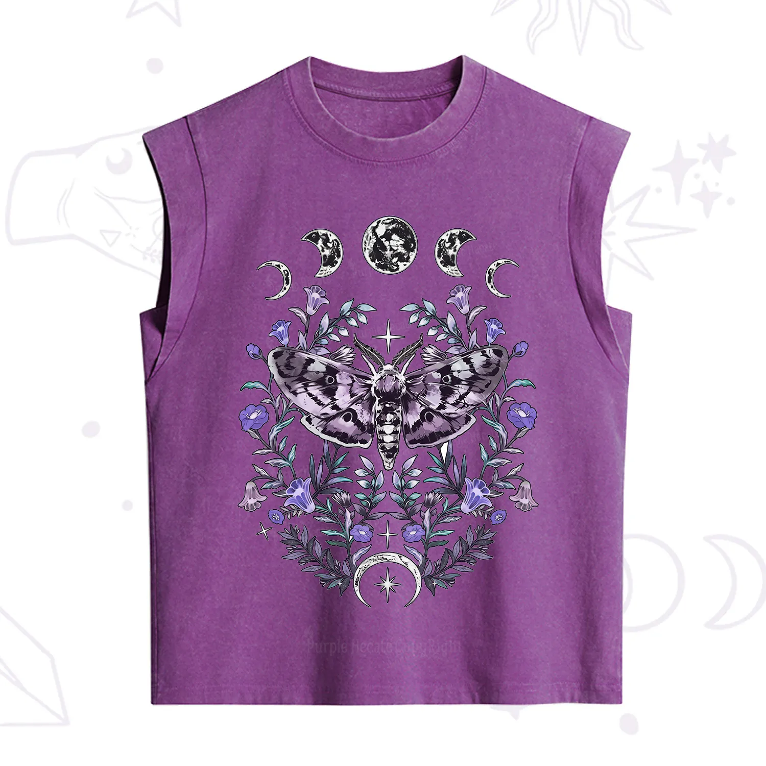 Purplehecate Gothic Mysterious Moth with Moon Vintage Washed Tank
