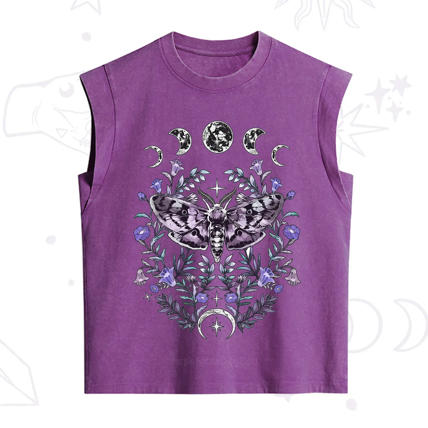 Purplehecate Gothic Mysterious Moth with Moon Vintage Washed Tank