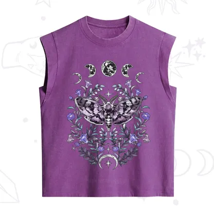 Purplehecate Gothic Mysterious Moth with Moon Vintage Washed Tank