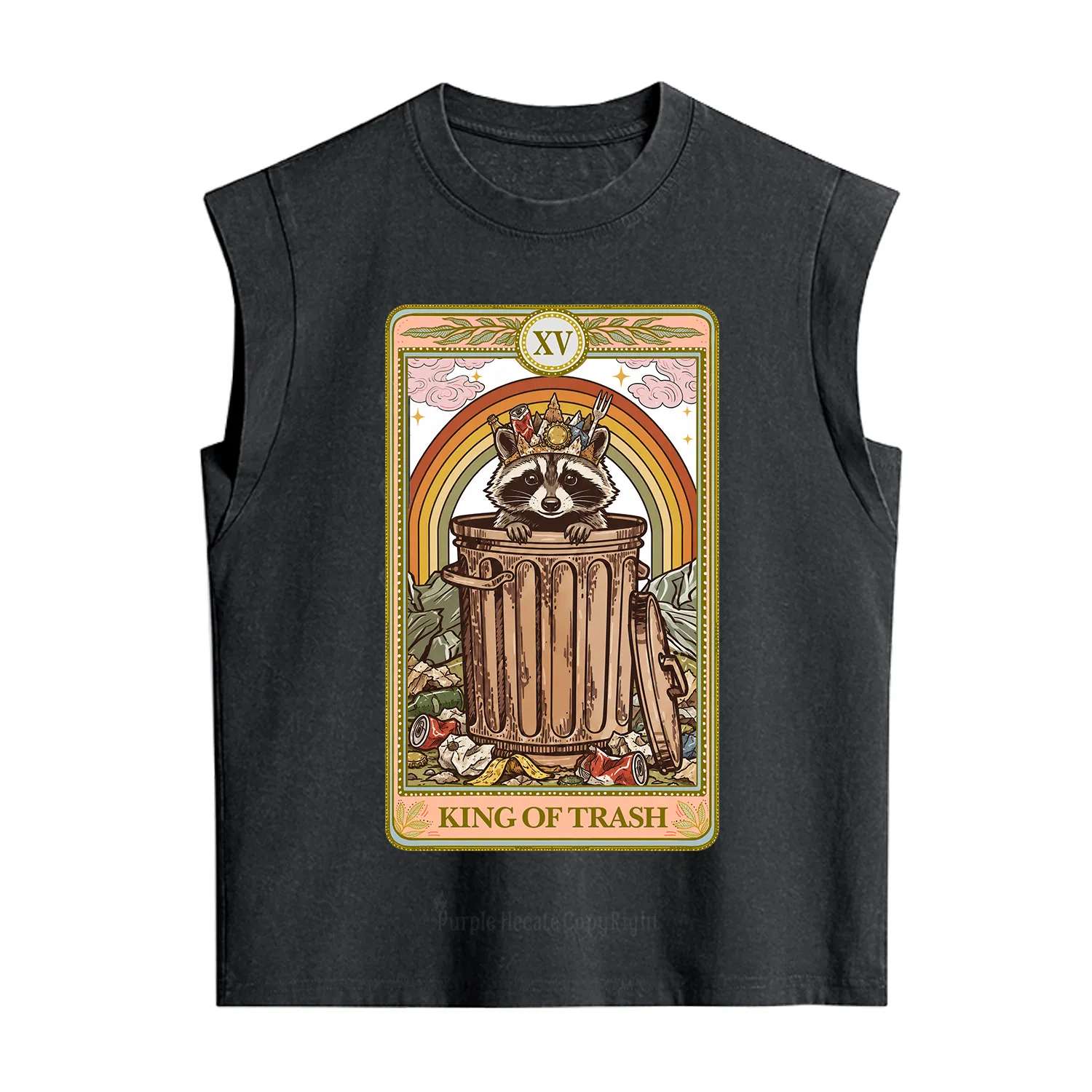Purplehecate The King of Trash Raccoon Tarot Vintage Washed Tank