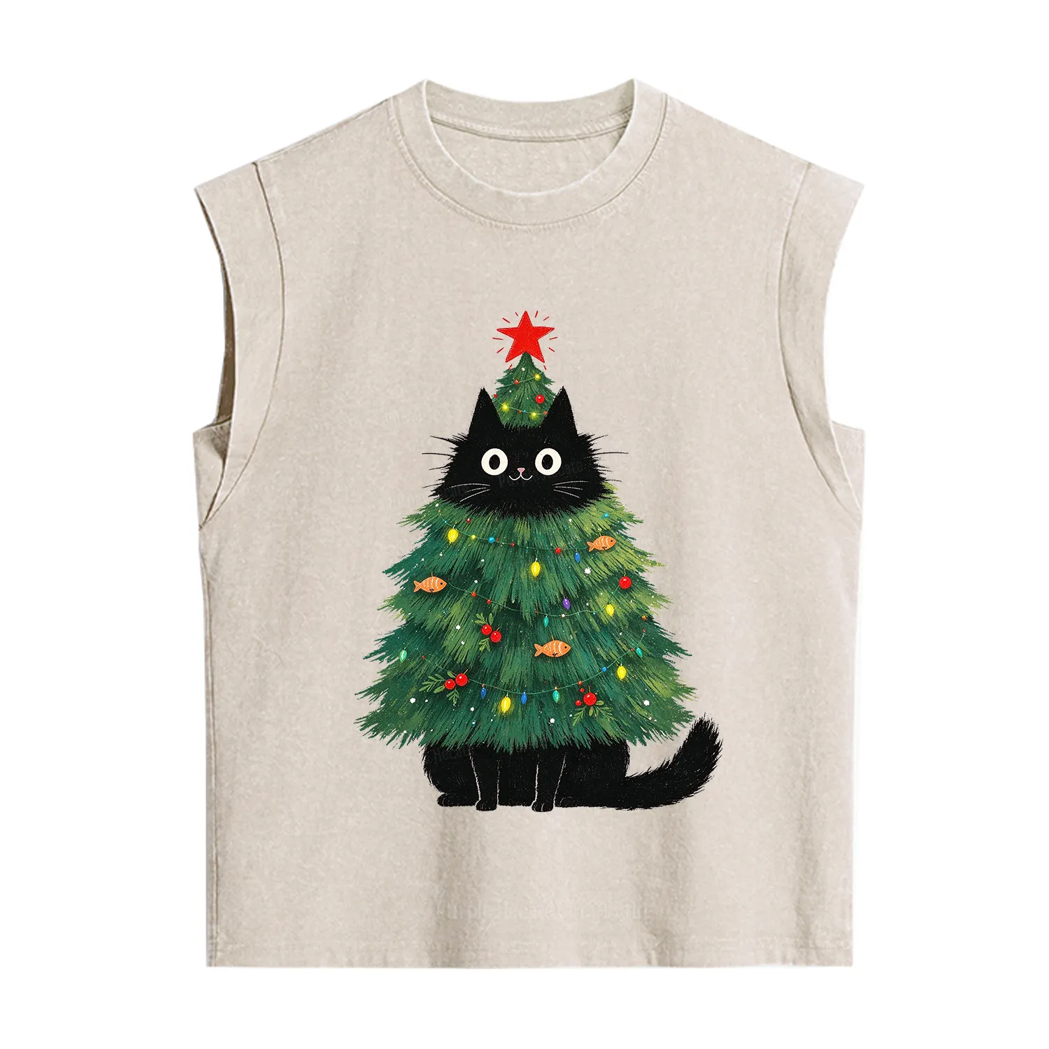 Purplehecate Black Cat Christmas Tree Vintage Washed Tank