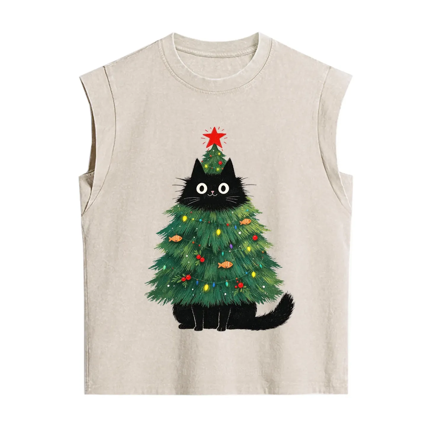 Purplehecate Black Cat Christmas Tree Vintage Washed Tank
