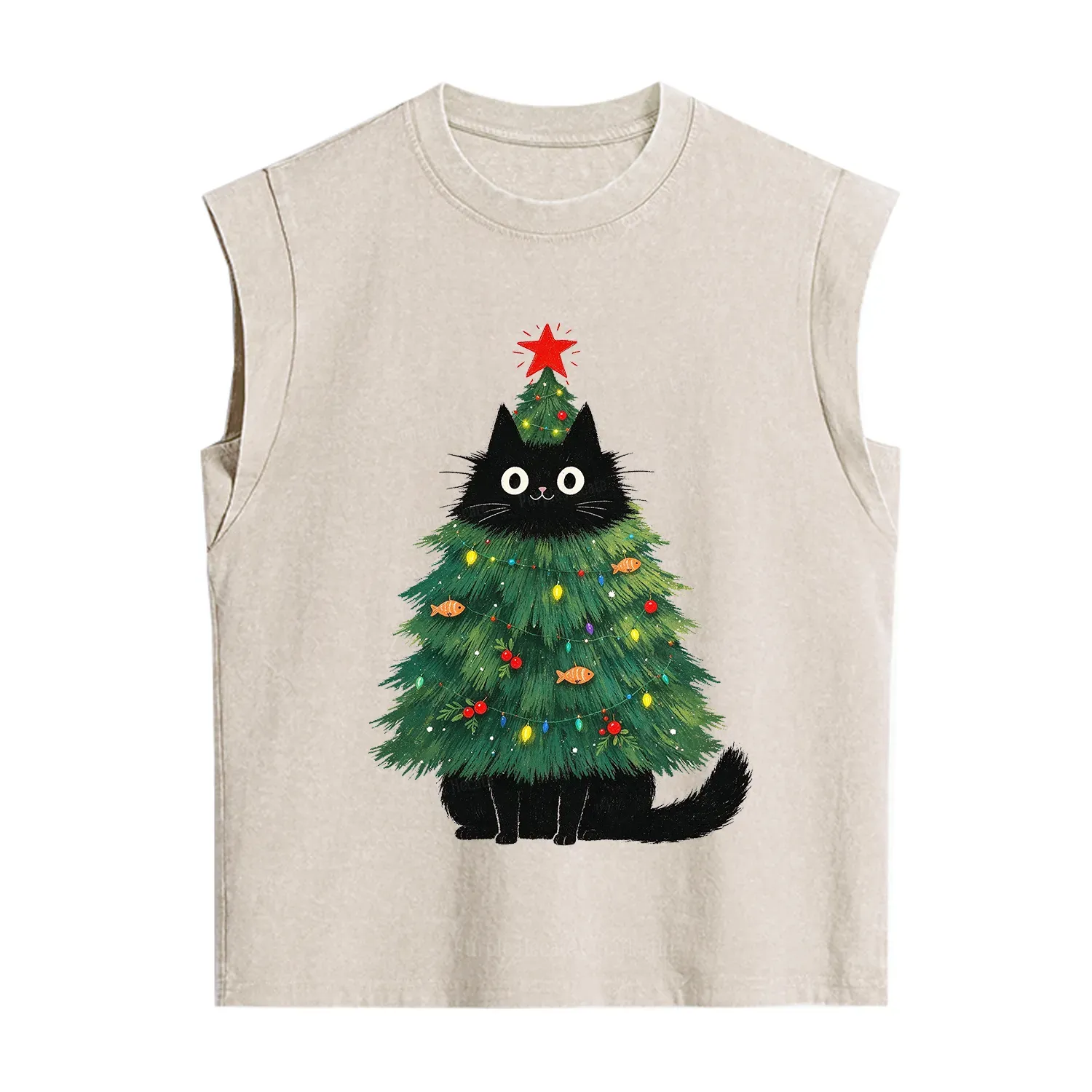 Purplehecate Black Cat Christmas Tree Vintage Washed Tank