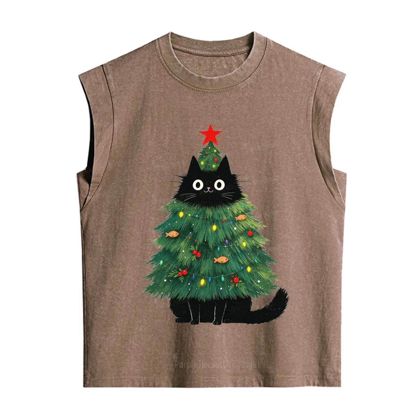 Purplehecate Black Cat Christmas Tree Vintage Washed Tank