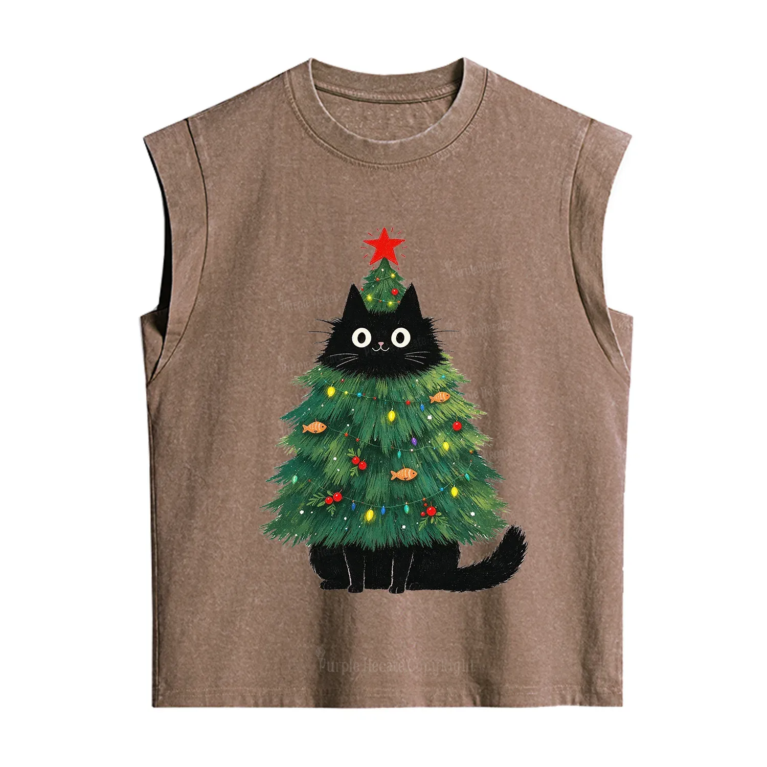 Purplehecate Black Cat Christmas Tree Vintage Washed Tank