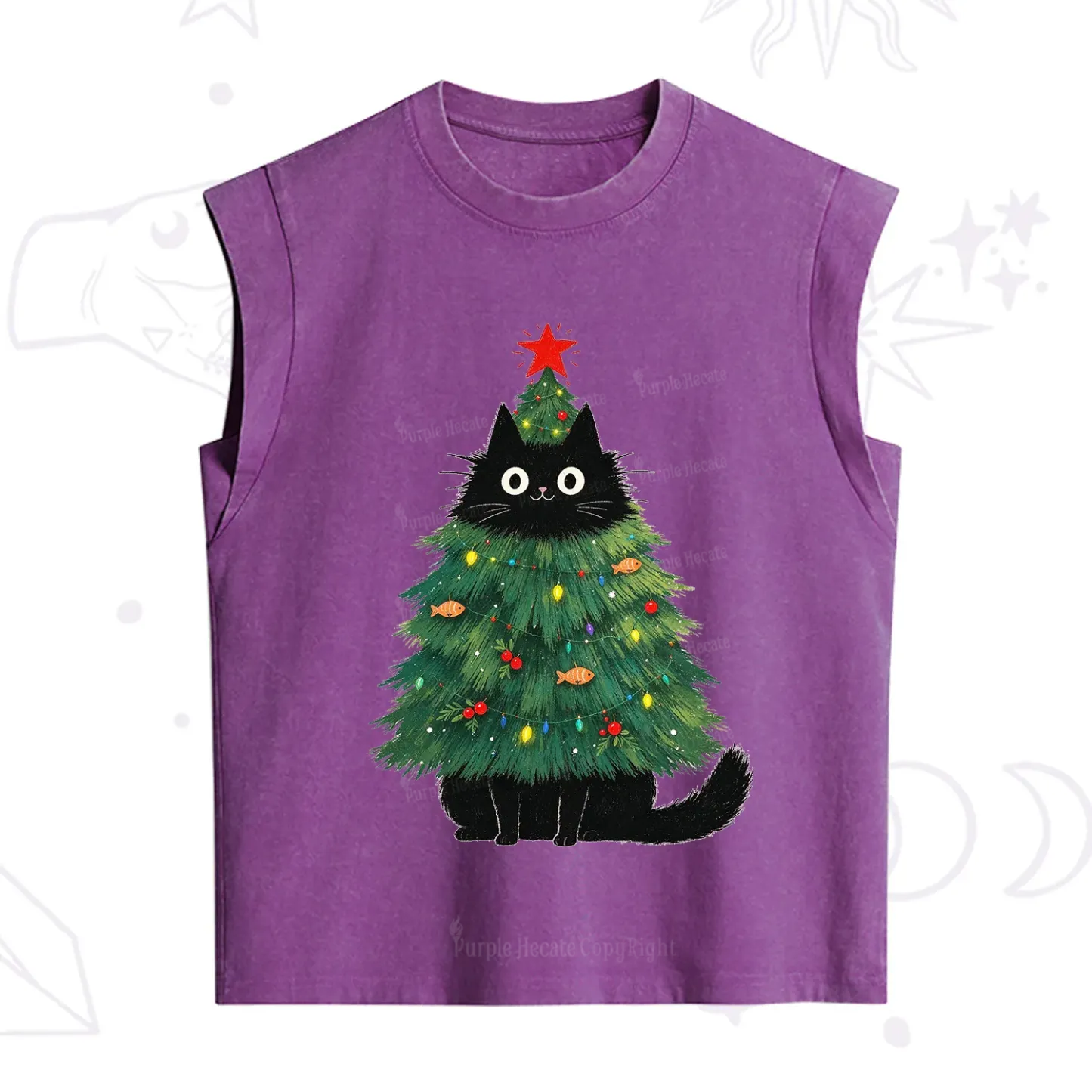 Purplehecate Black Cat Christmas Tree Vintage Washed Tank