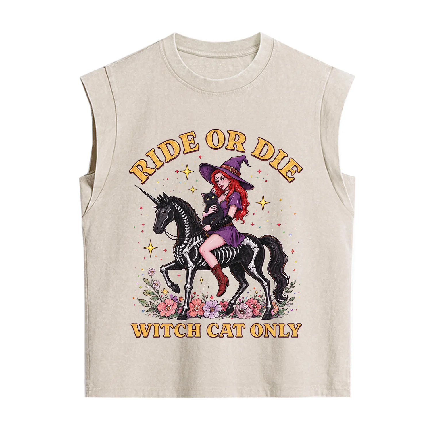 Purplehecate Ride Or Die Witch Cat Only Vintage Washed Tank