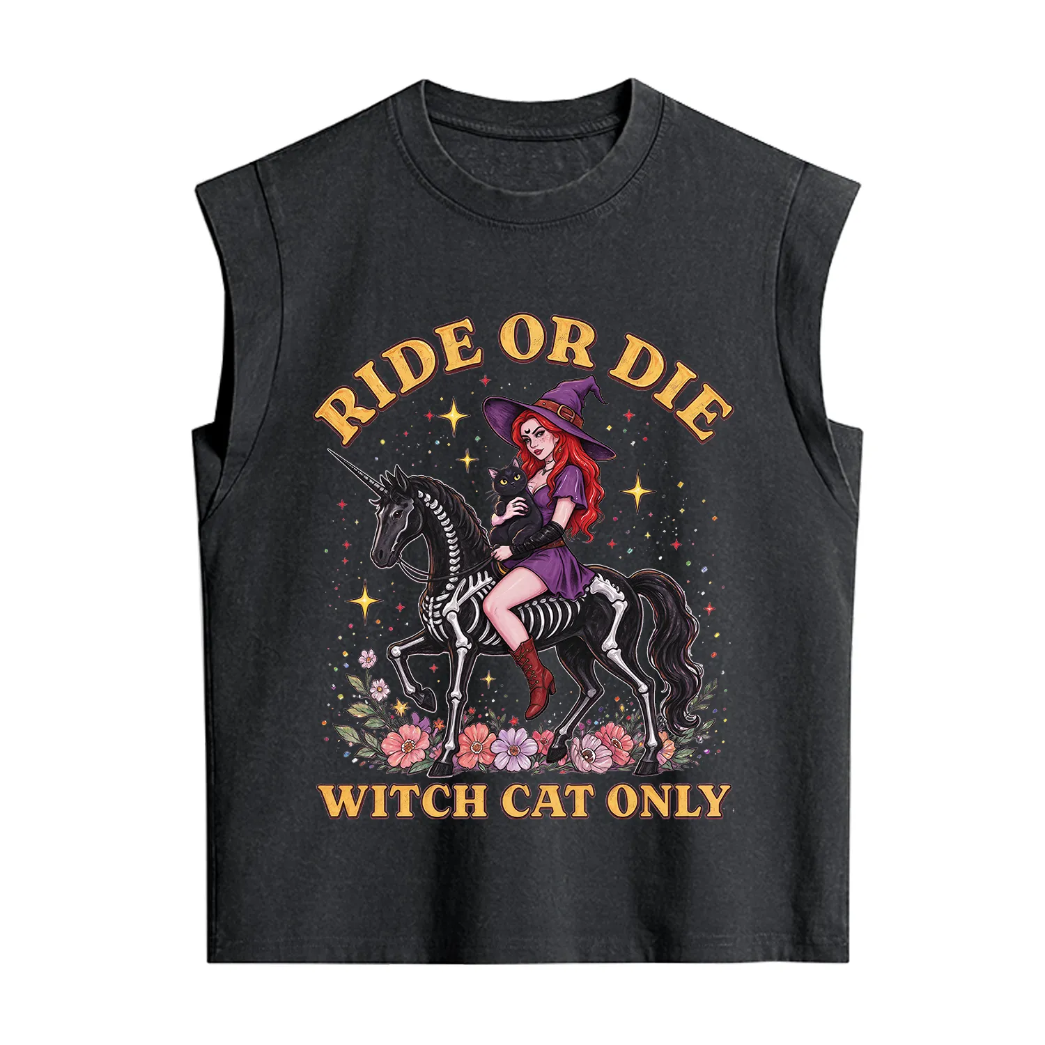Purplehecate Ride Or Die Witch Cat Only Vintage Washed Tank