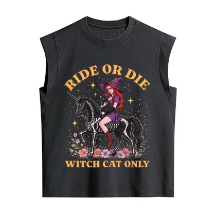 Purplehecate Ride Or Die Witch Cat Only Vintage Washed Tank