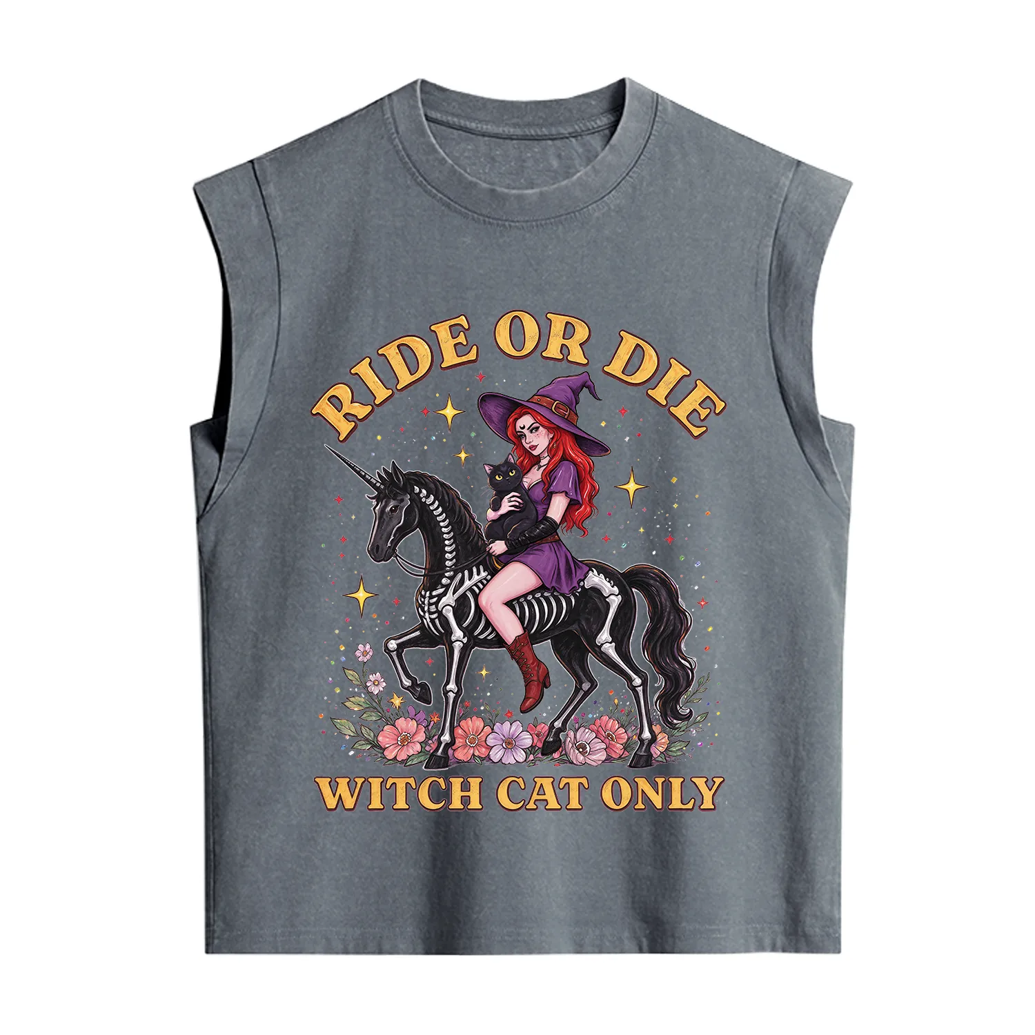 Purplehecate Ride Or Die Witch Cat Only Vintage Washed Tank