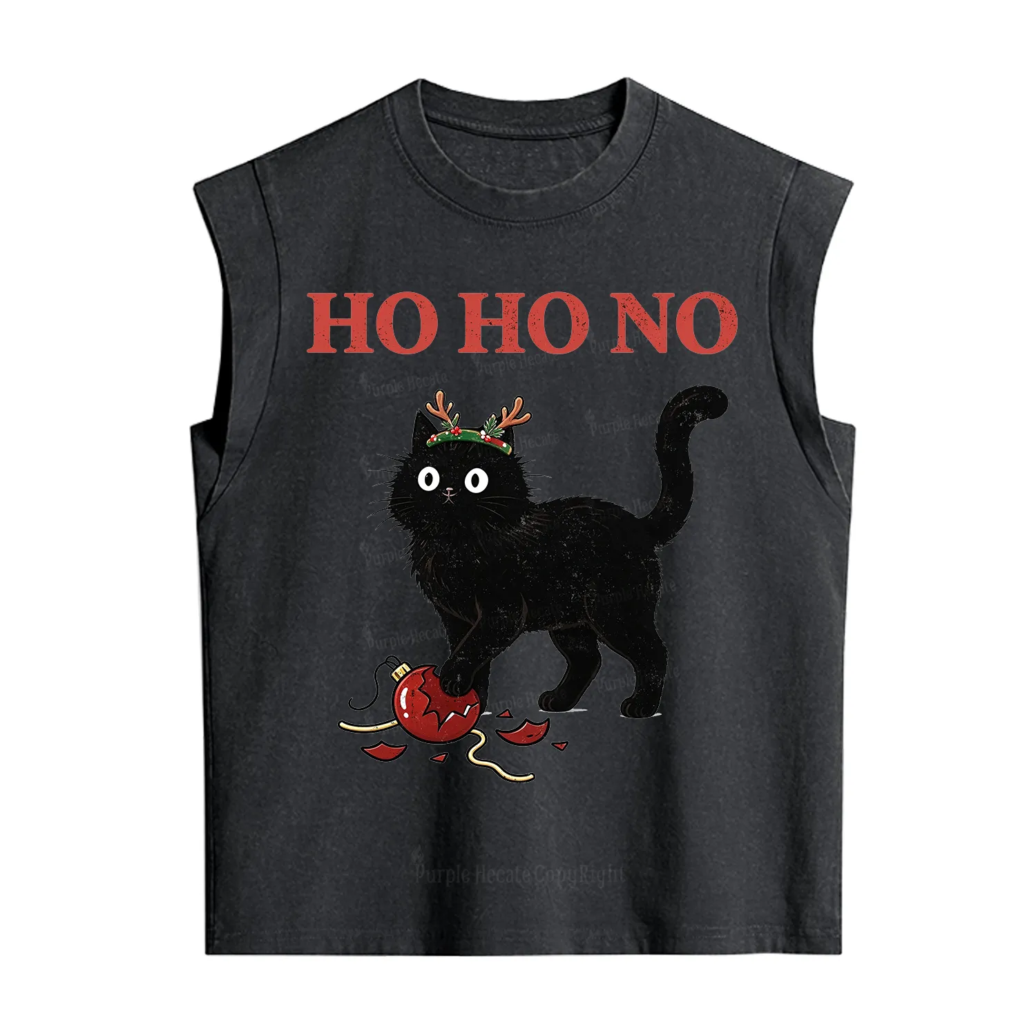 Purplehecate Black Cat Antlers Christmas Vintage Washed Tank