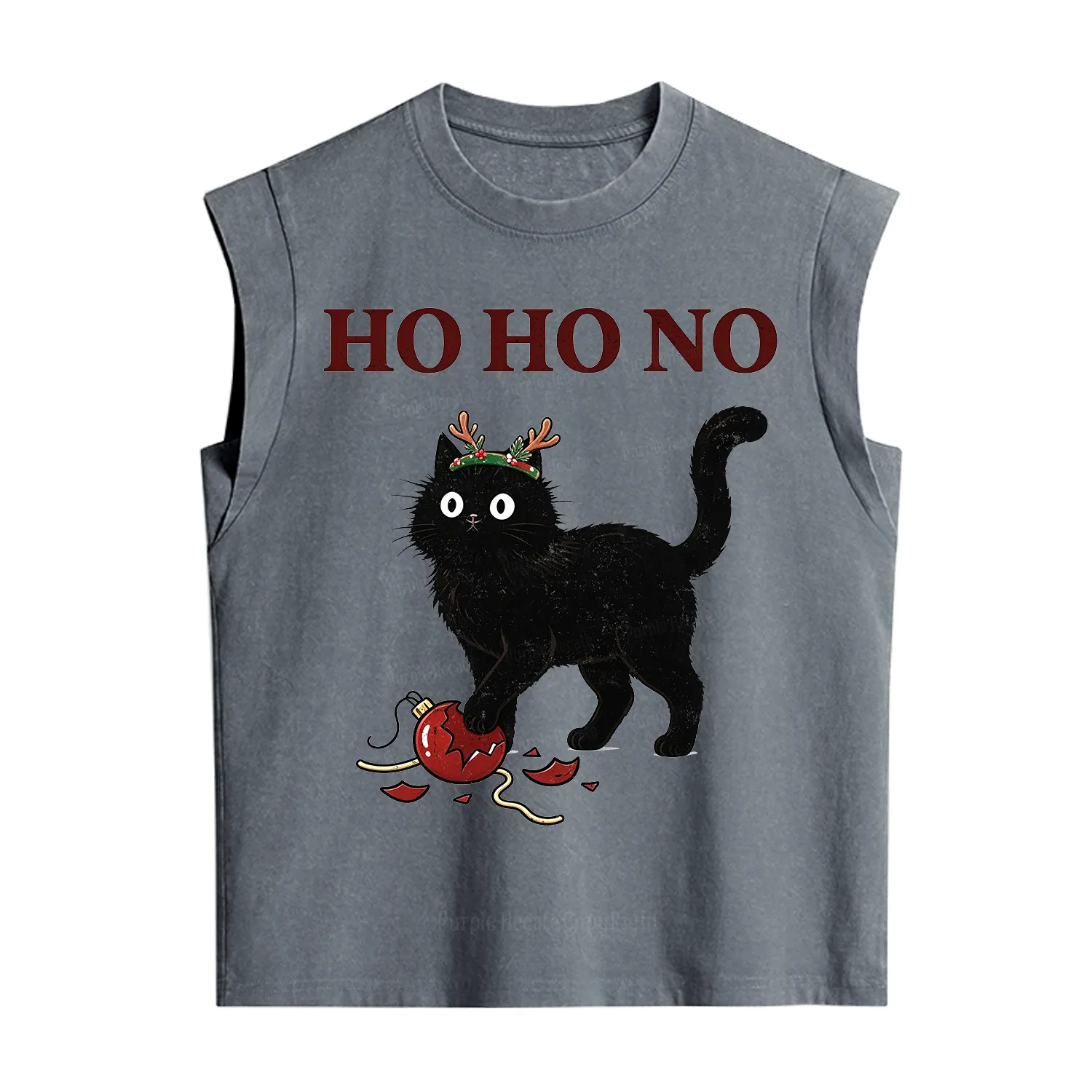 Purplehecate Black Cat Antlers Christmas Vintage Washed Tank