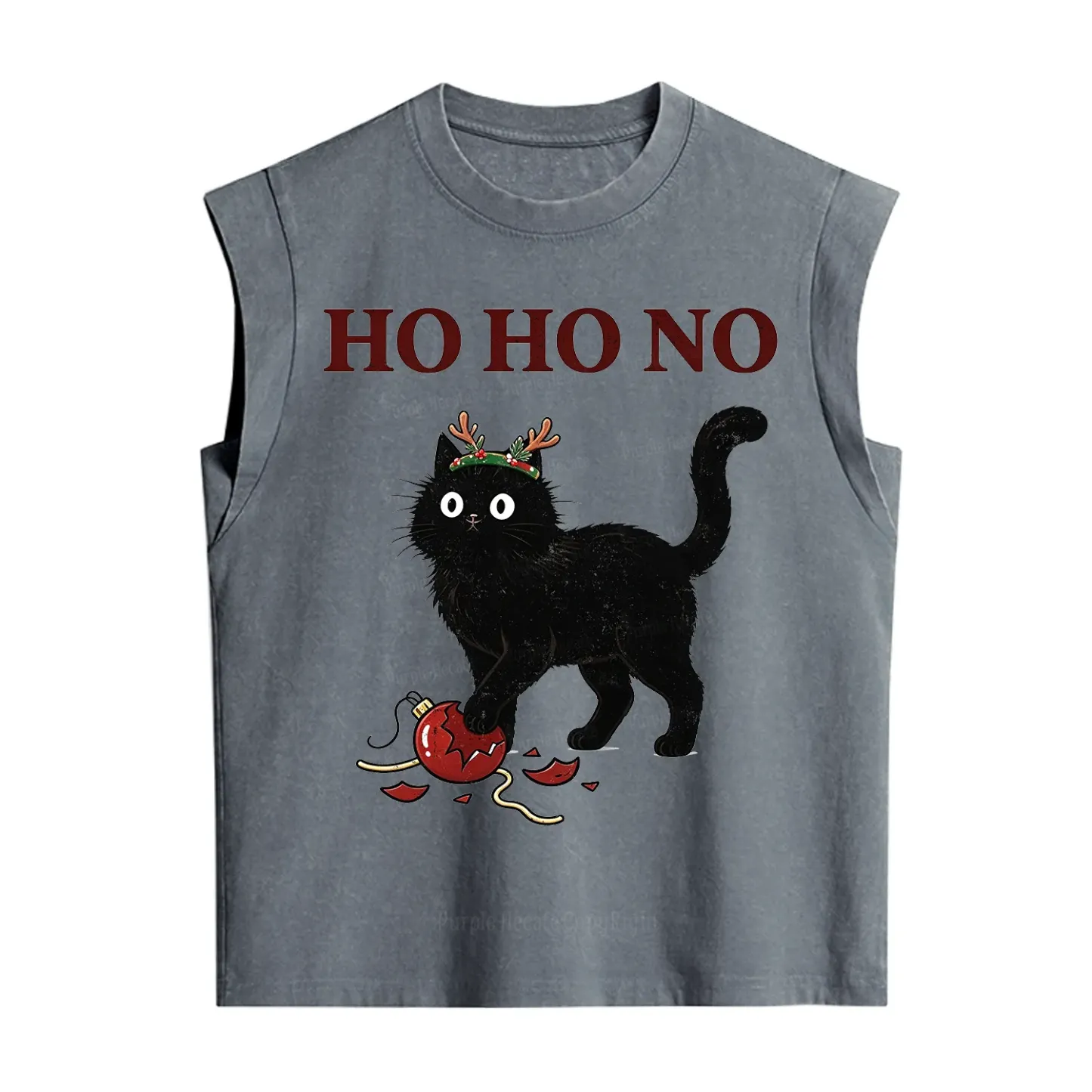 Purplehecate Black Cat Antlers Christmas Vintage Washed Tank
