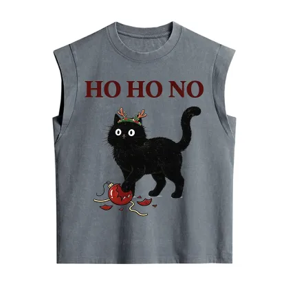 Purplehecate Black Cat Antlers Christmas Vintage Washed Tank