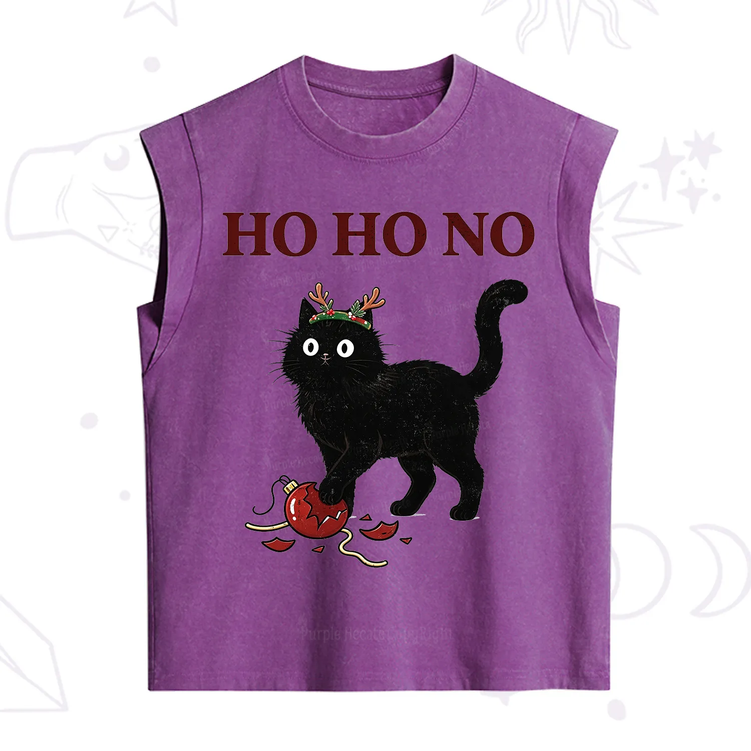 Purplehecate Black Cat Antlers Christmas Vintage Washed Tank