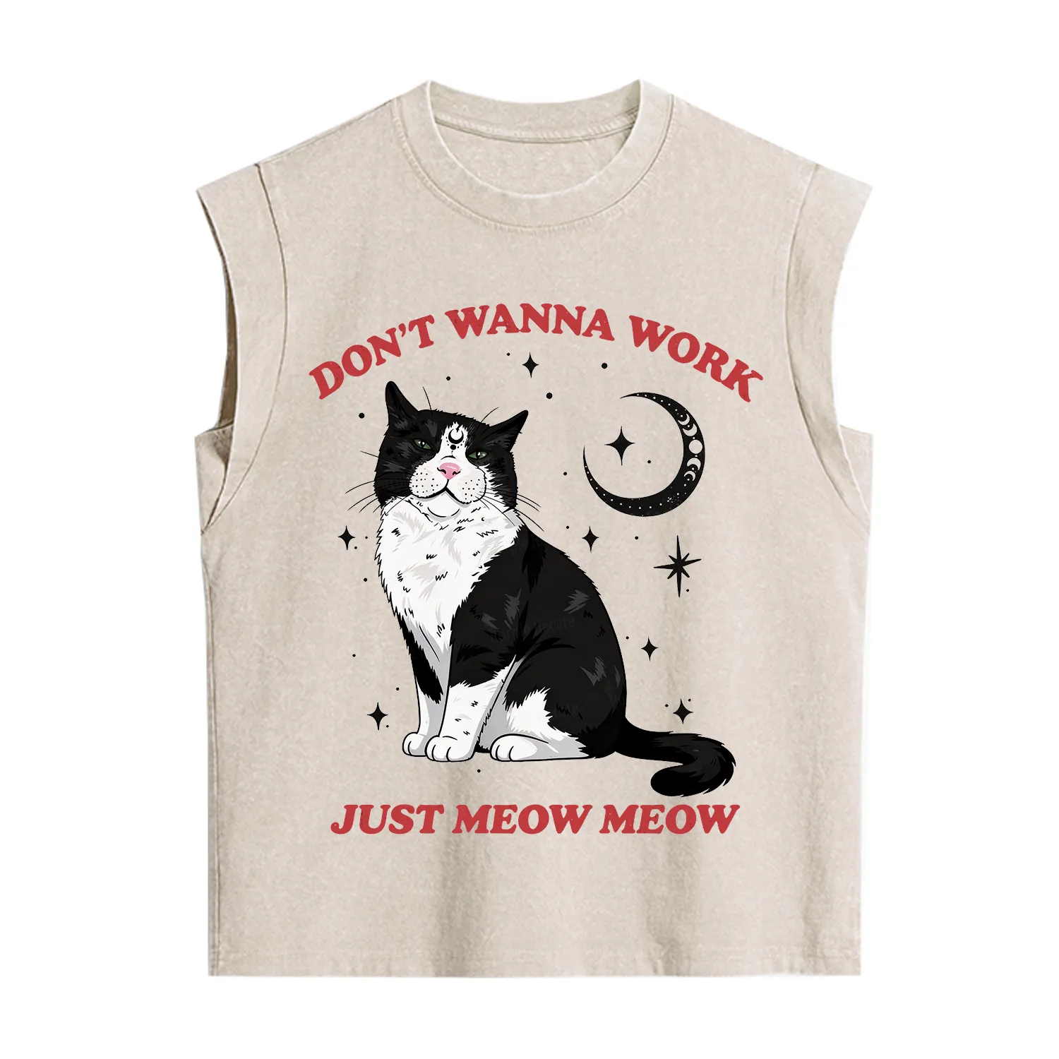 Purplehecate Don't Wanna Work Just Meow Meow Vintage Washed Tank