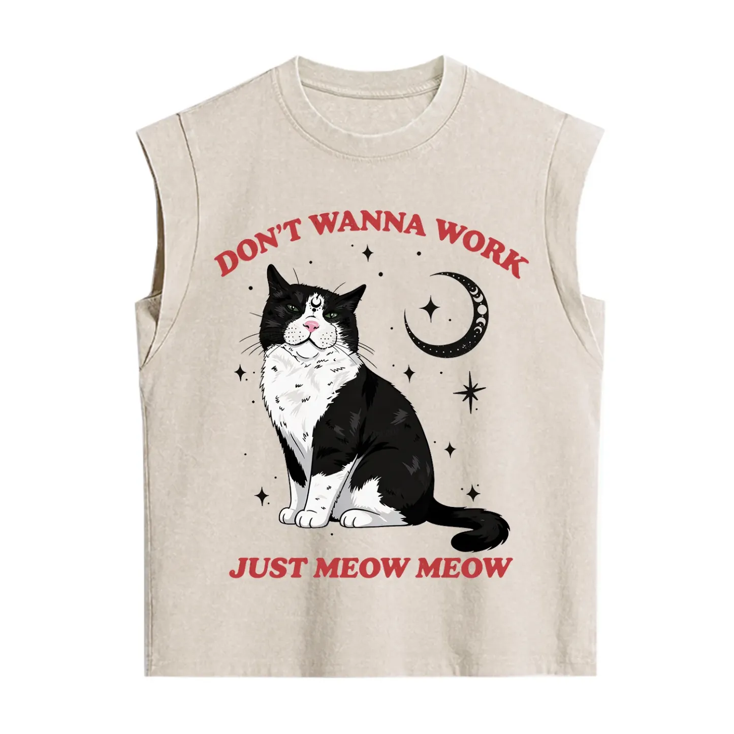 Purplehecate Don't Wanna Work Just Meow Meow Vintage Washed Tank