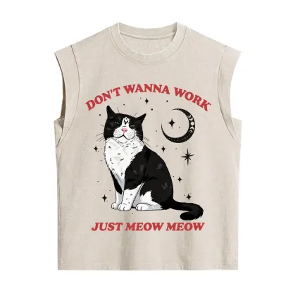 Purplehecate Don't Wanna Work Just Meow Meow Vintage Washed Tank