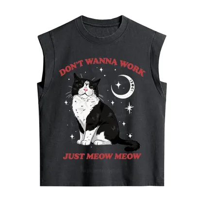 Purplehecate Don't Wanna Work Just Meow Meow Vintage Washed Tank