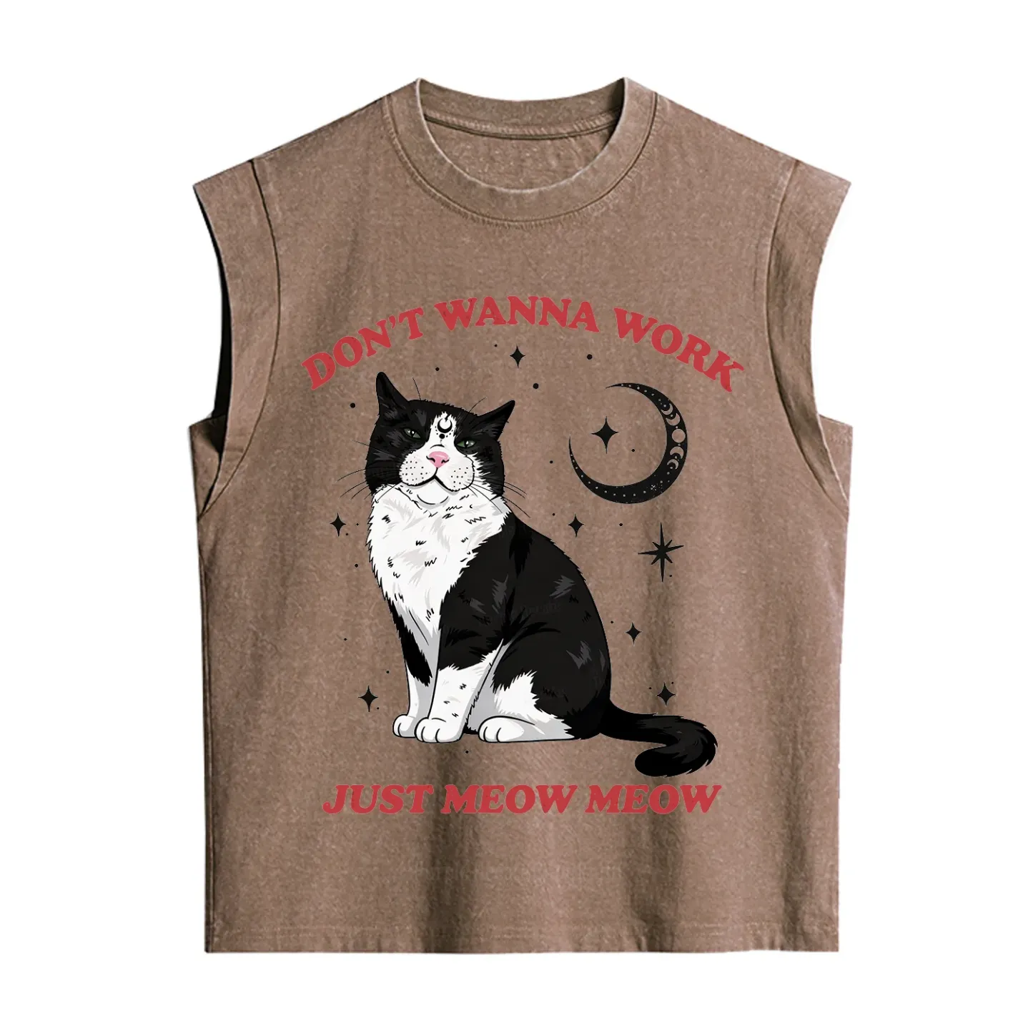 Purplehecate Don't Wanna Work Just Meow Meow Vintage Washed Tank
