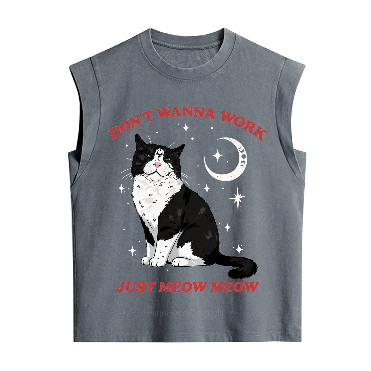 Purplehecate Don't Wanna Work Just Meow Meow Vintage Washed Tank