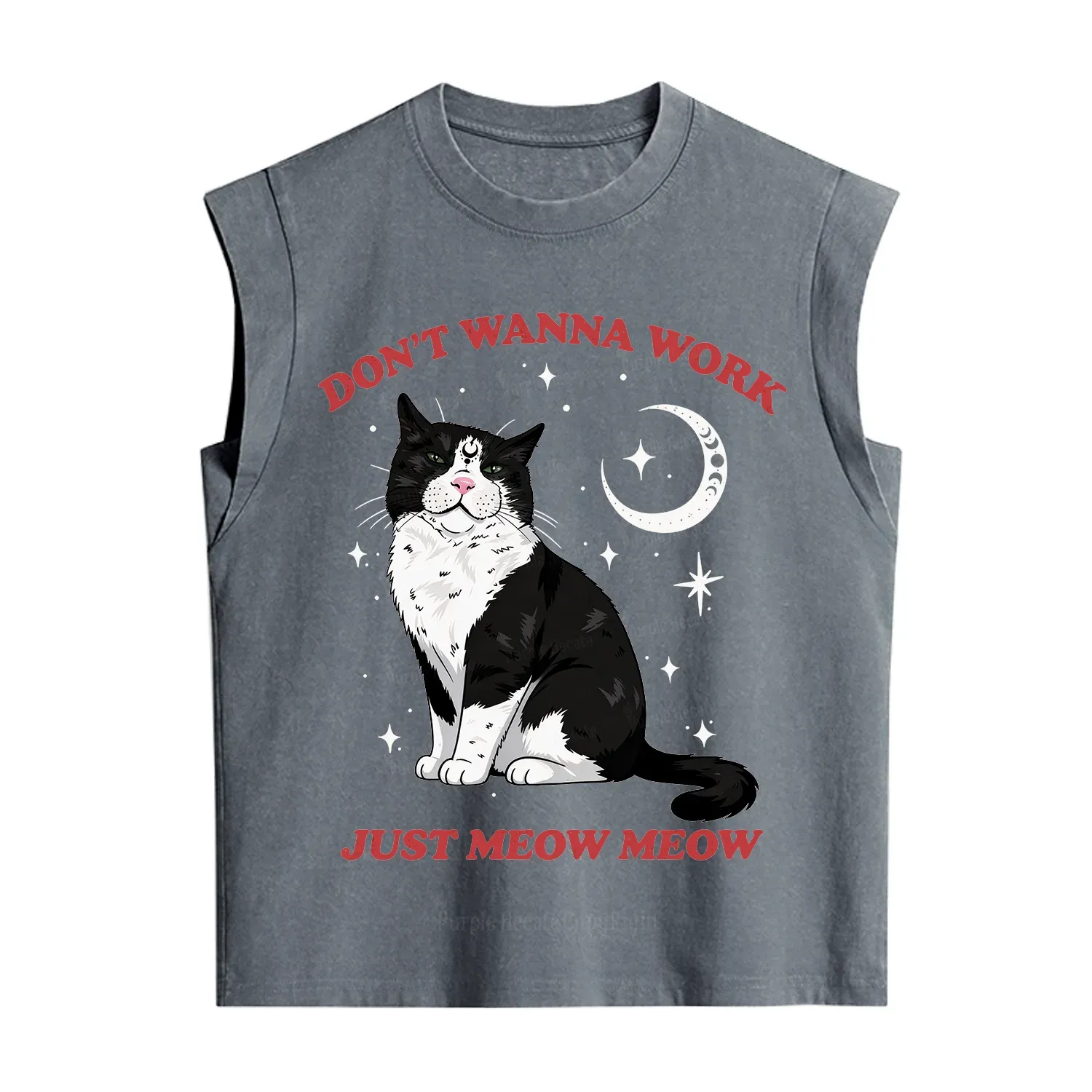 Purplehecate Don't Wanna Work Just Meow Meow Vintage Washed Tank