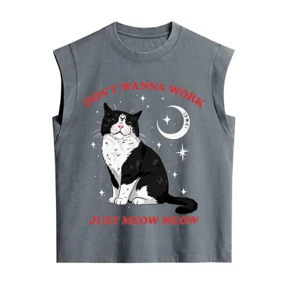 Purplehecate Don't Wanna Work Just Meow Meow Vintage Washed Tank