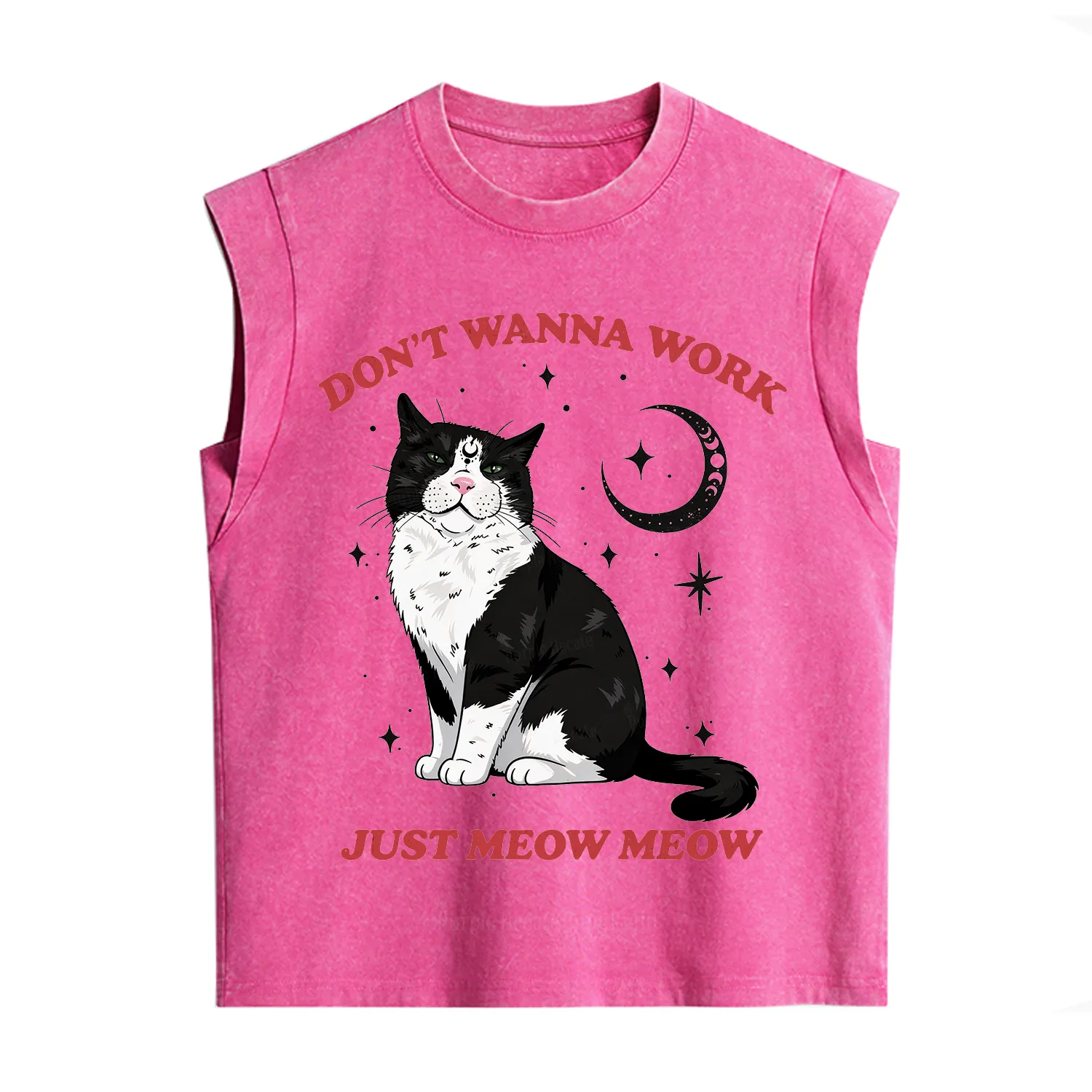 Purplehecate Don't Wanna Work Just Meow Meow Vintage Washed Tank