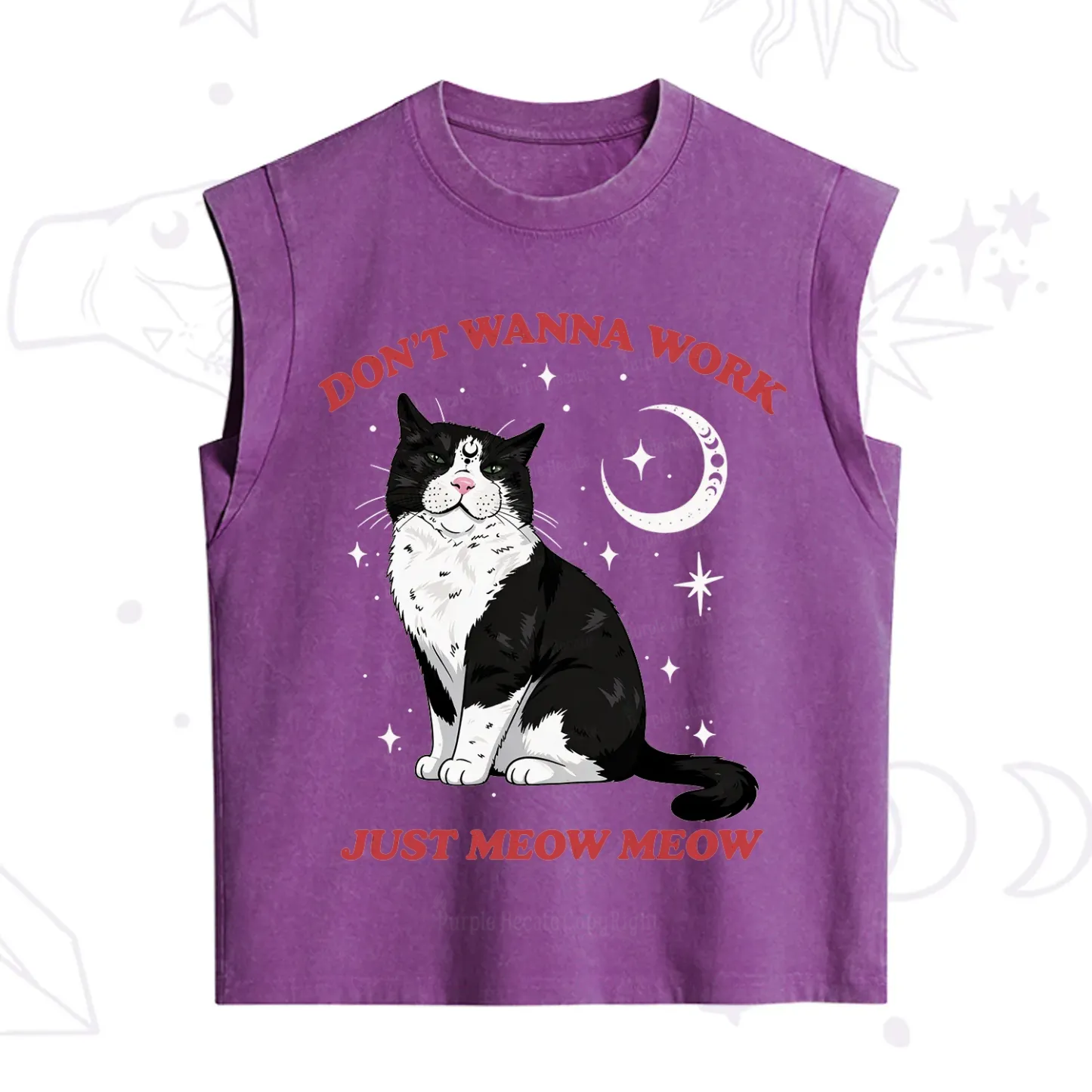 Purplehecate Don't Wanna Work Just Meow Meow Vintage Washed Tank