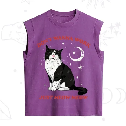Purplehecate Don't Wanna Work Just Meow Meow Vintage Washed Tank