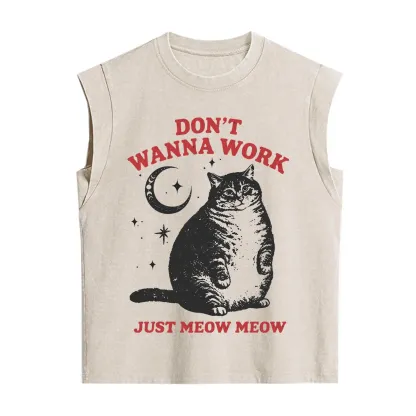 Purplehecate Don't Wanna Work Just Meow Meow Vintage Washed Tank