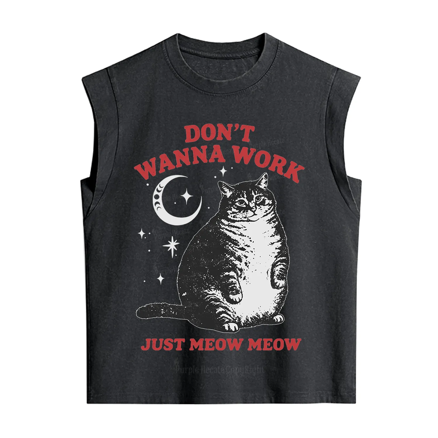 Purplehecate Don't Wanna Work Just Meow Meow Vintage Washed Tank