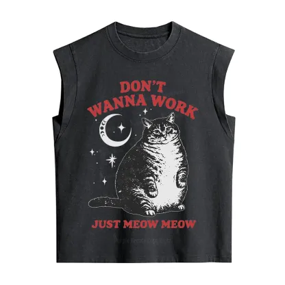 Purplehecate Don't Wanna Work Just Meow Meow Vintage Washed Tank