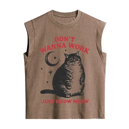 Purplehecate Don't Wanna Work Just Meow Meow Vintage Washed Tank