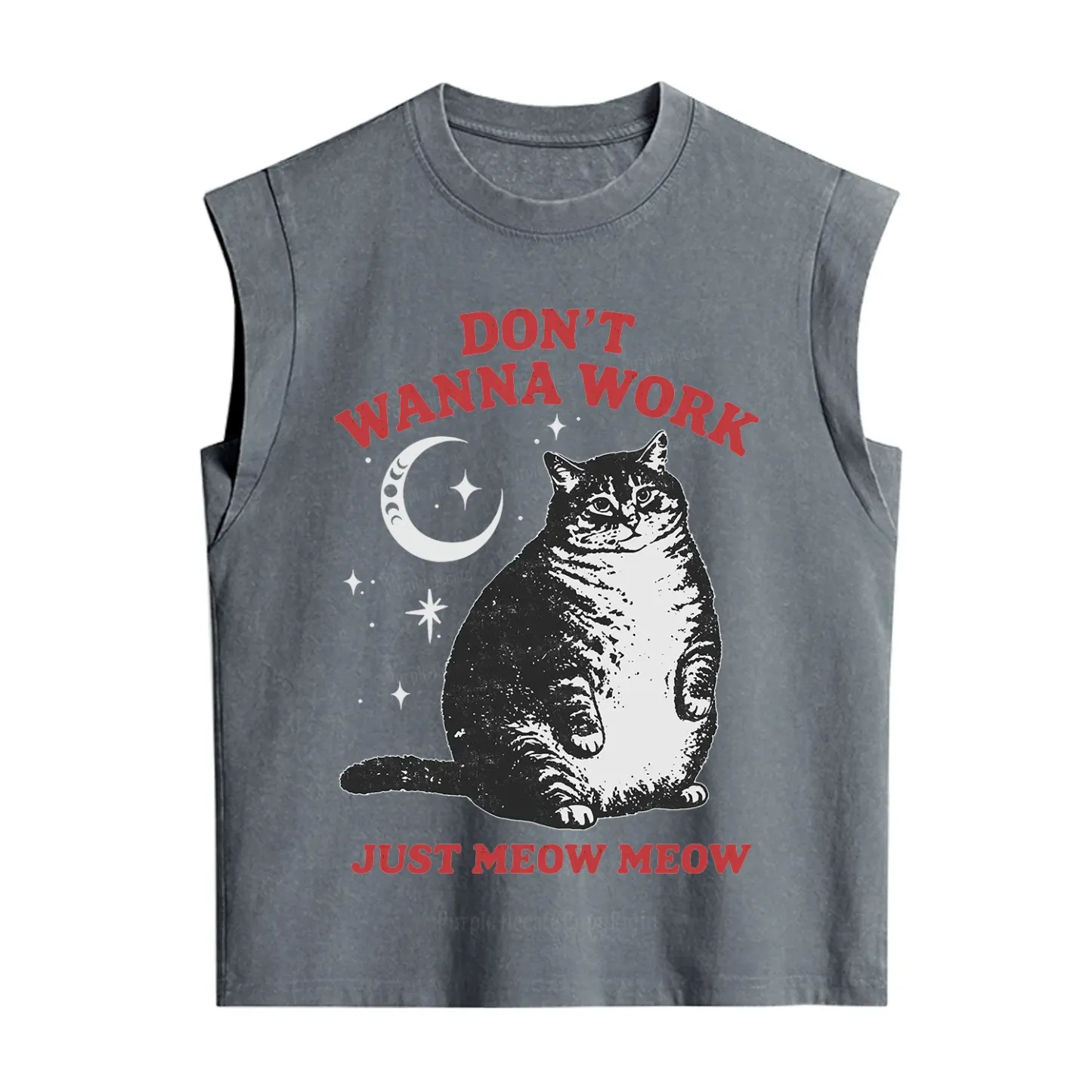 Purplehecate Don't Wanna Work Just Meow Meow Vintage Washed Tank
